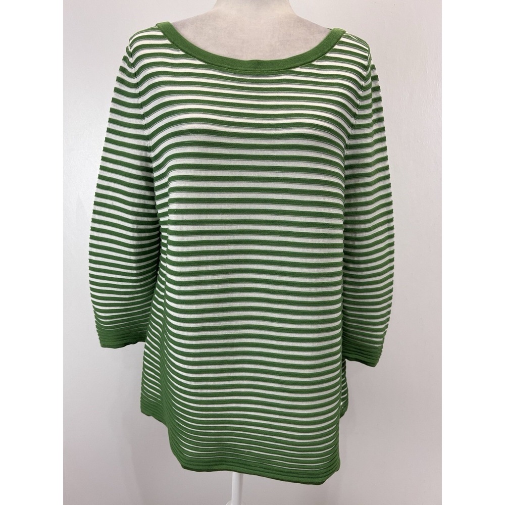 COS Tunic Boatneck Sweater Sz Large Women's Green White Striped Boxy Cotton